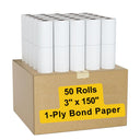 3" x 150' Bond Paper Receipt Rolls, POS/Cash Register, GW 20.9 Lbs, White, Case of 50