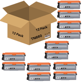 Compatible Brother TN660 TN-660 Toner Cartridge Black 12 Pack