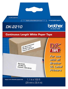 OEM Brother DK-2210 Black/White Continuous Length Paper Label DK2210 (1.1" x 100') 29 mm x 30.4 m