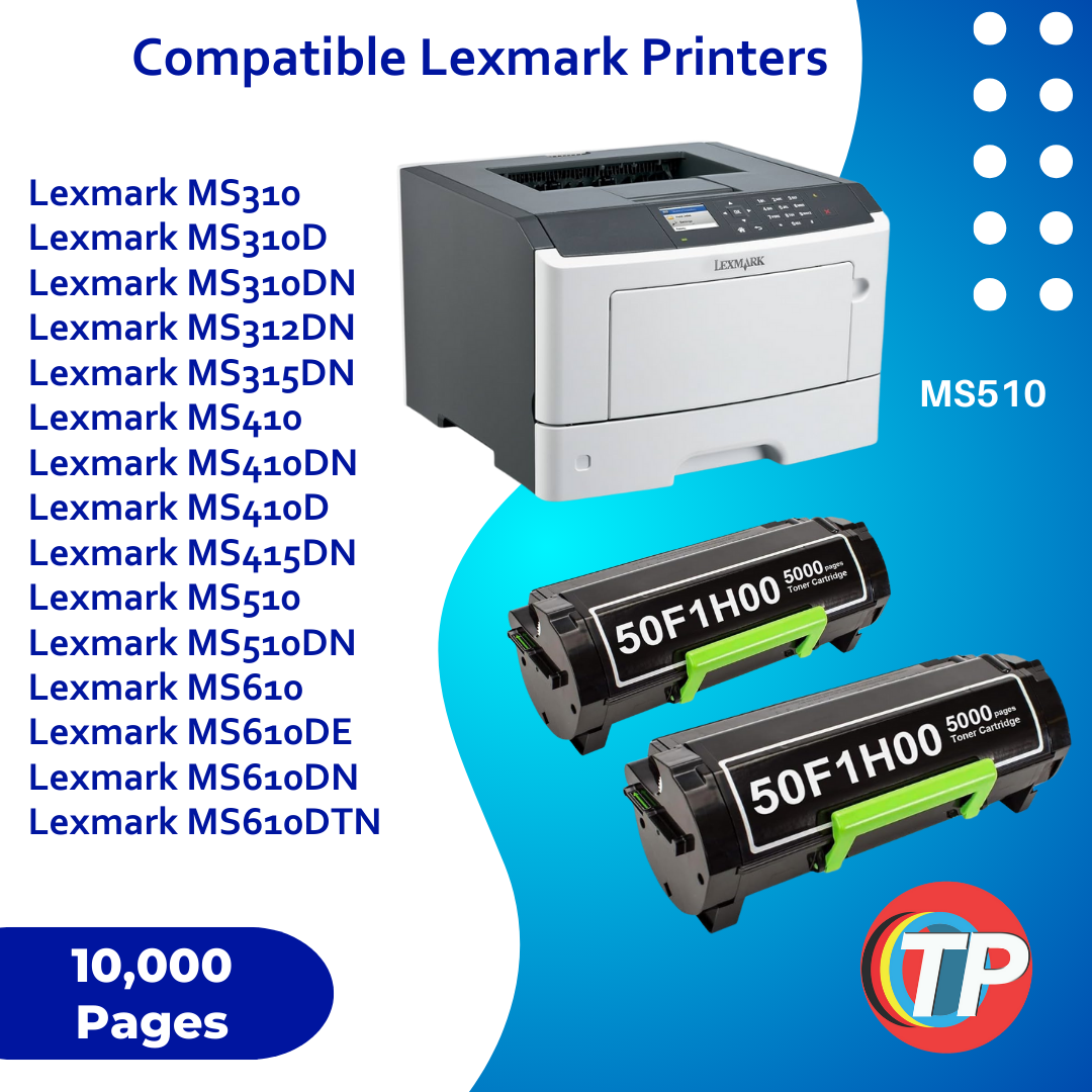Compatible Lexmark 50F1H00-2 pack, 501H Toner Cartridge for Lexmark MS310, MS312, MS315, MS410, MS415, MS510, MS610 - 2 Pack