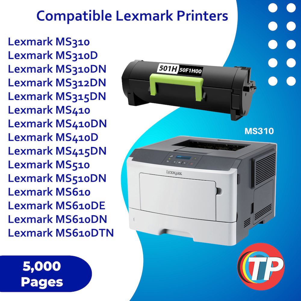 Compatible Lexmark 50F1H00, 501H Toner Cartridge 5000 Pages for Lexmark MS310, MS312, MS315, MS410, MS415, MS510, MS610