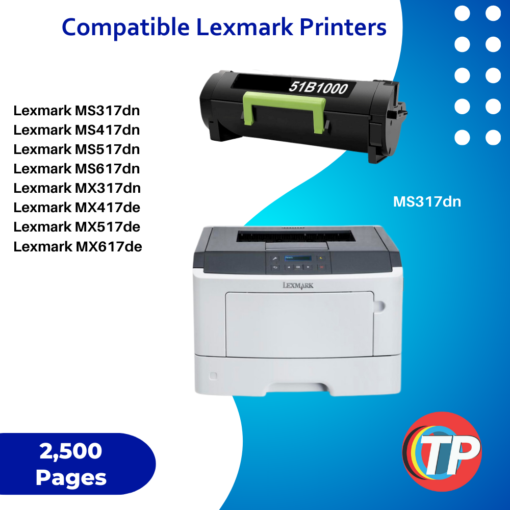 Compatible Lexmark 51B1000 Toner Cartridge For MS317, MS417, MS517, MS617, MX317, MX417, MX517, MX617 - 2.5K
