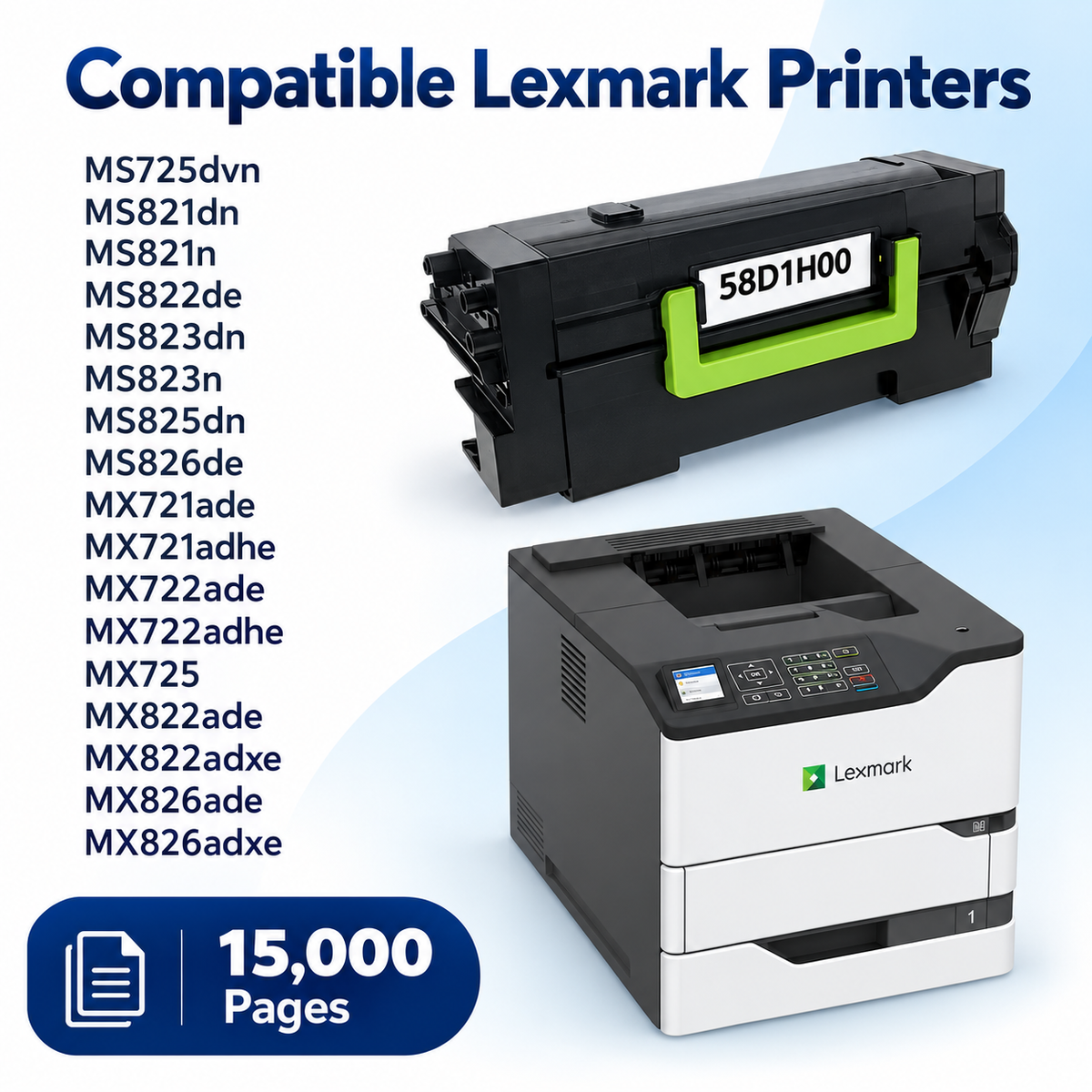 Compatible Lexmark 58D1H00 Black Toner Cartridge – 15,000 Pages