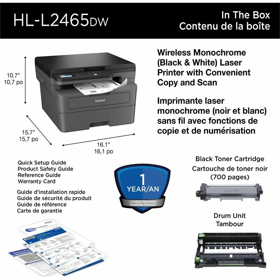 Brother HL-L2465DW Business Monochrome, Wireless, Duplex - Print, Copy, Scan