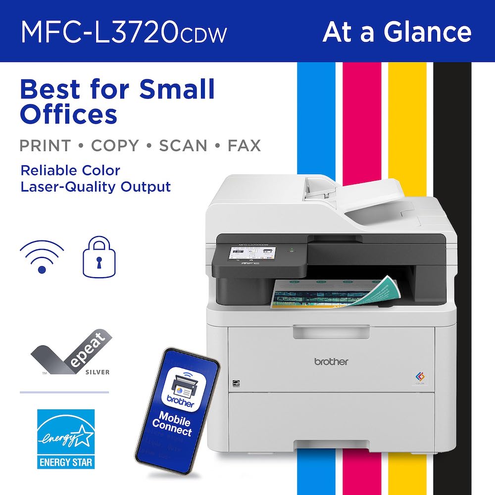 Brother MFC-L3720CDW Wireless Color Printer, Copy, Scan and Fax, Duplex and Mobile Printing