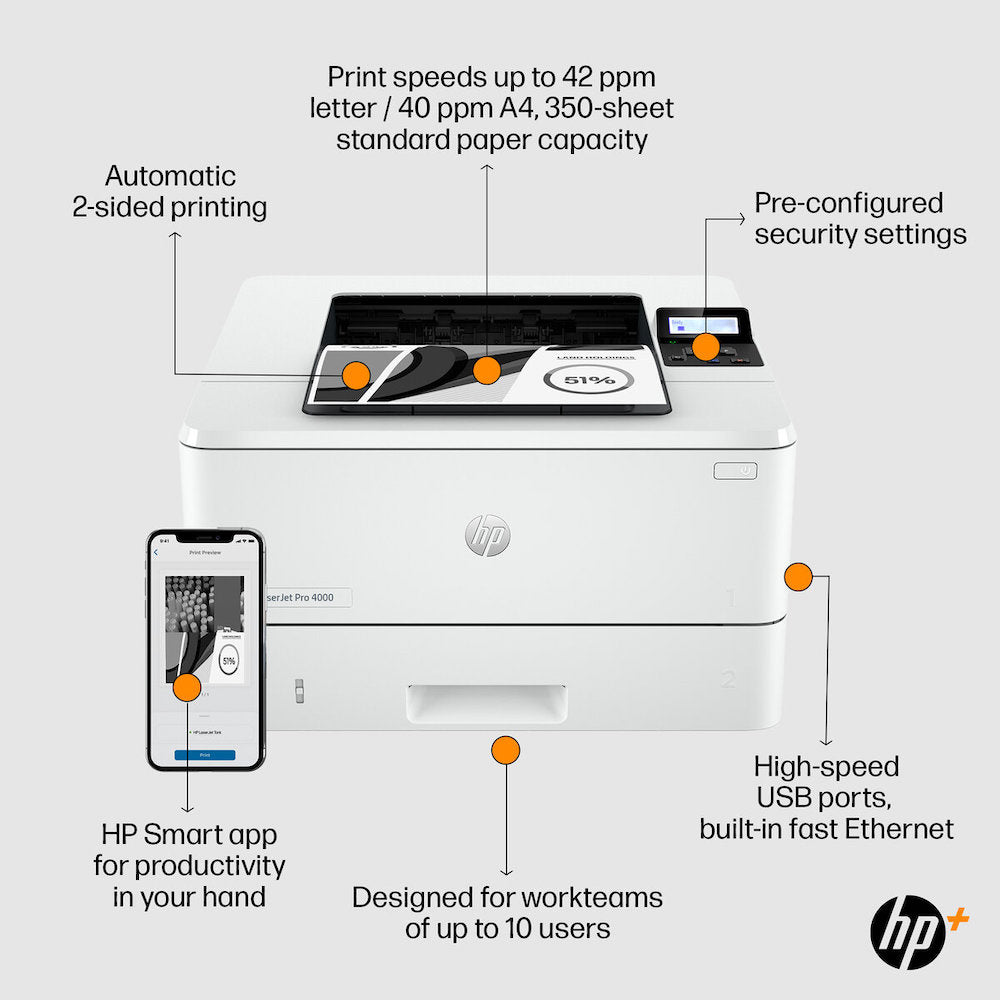 HP LaserJet Pro 4001dw Monochrome Laser Printer, Duplex, Wireless