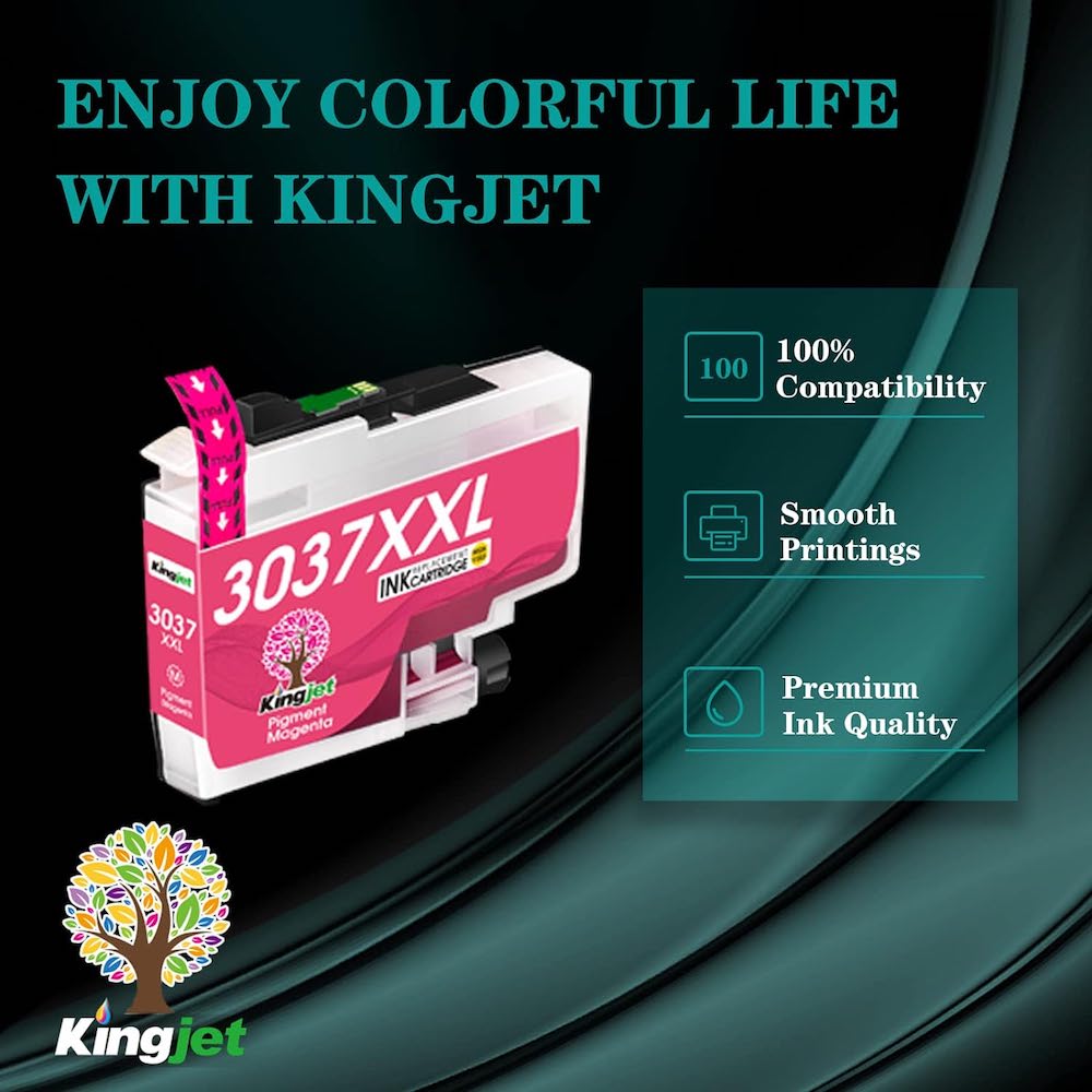 KingJet Compatible Brother LC3037, LC3037 Ink Cartridges BCYM Value Pack 3000 Pages
