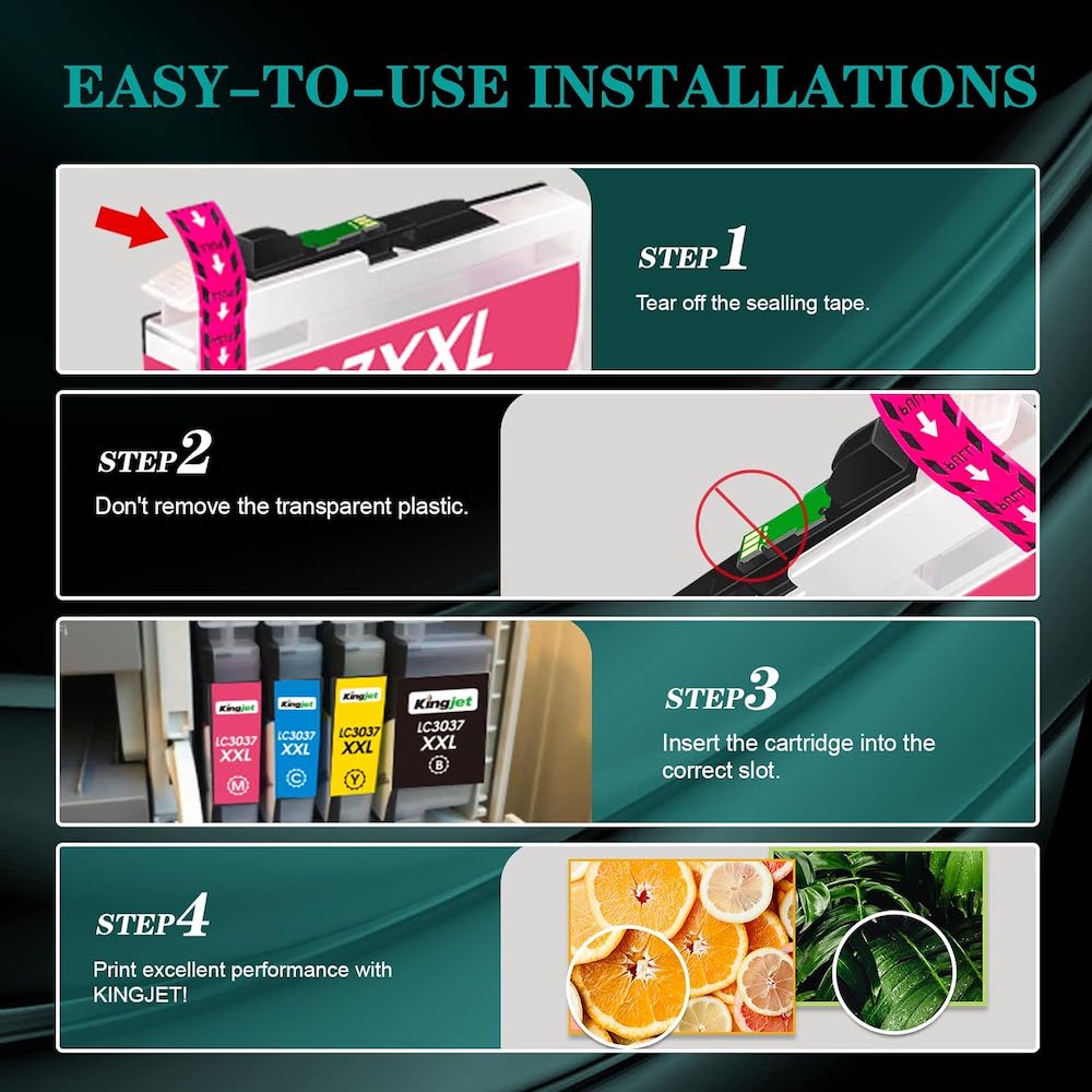 KingJet Compatible Brother LC3037, LC3037 Ink Cartridges BCYM Value Pack 3000 Pages
