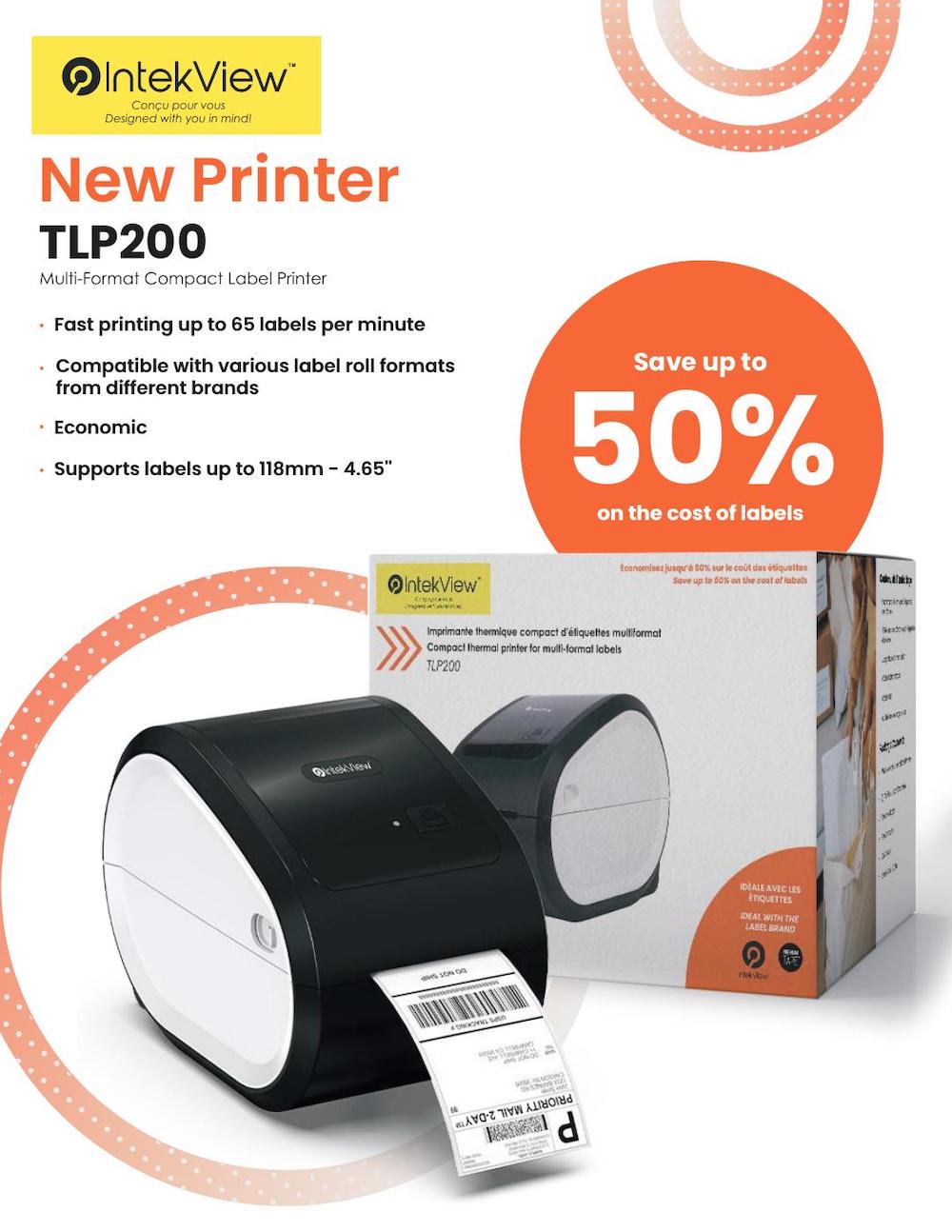 Intekview TLP200 Multi-Format Thermal Label Printer with Bluetooth - Compact Model