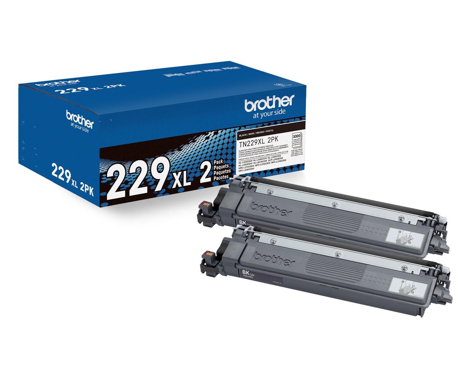OEM Brother TN229XL, TN229XL2PK Toner Cartridge High Yield Black 3000 Pages Each