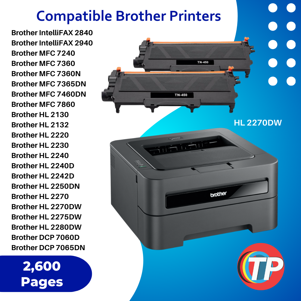 Compatible Brother TN-450 Toner Cartridge Black 2.6K 2 Pack
