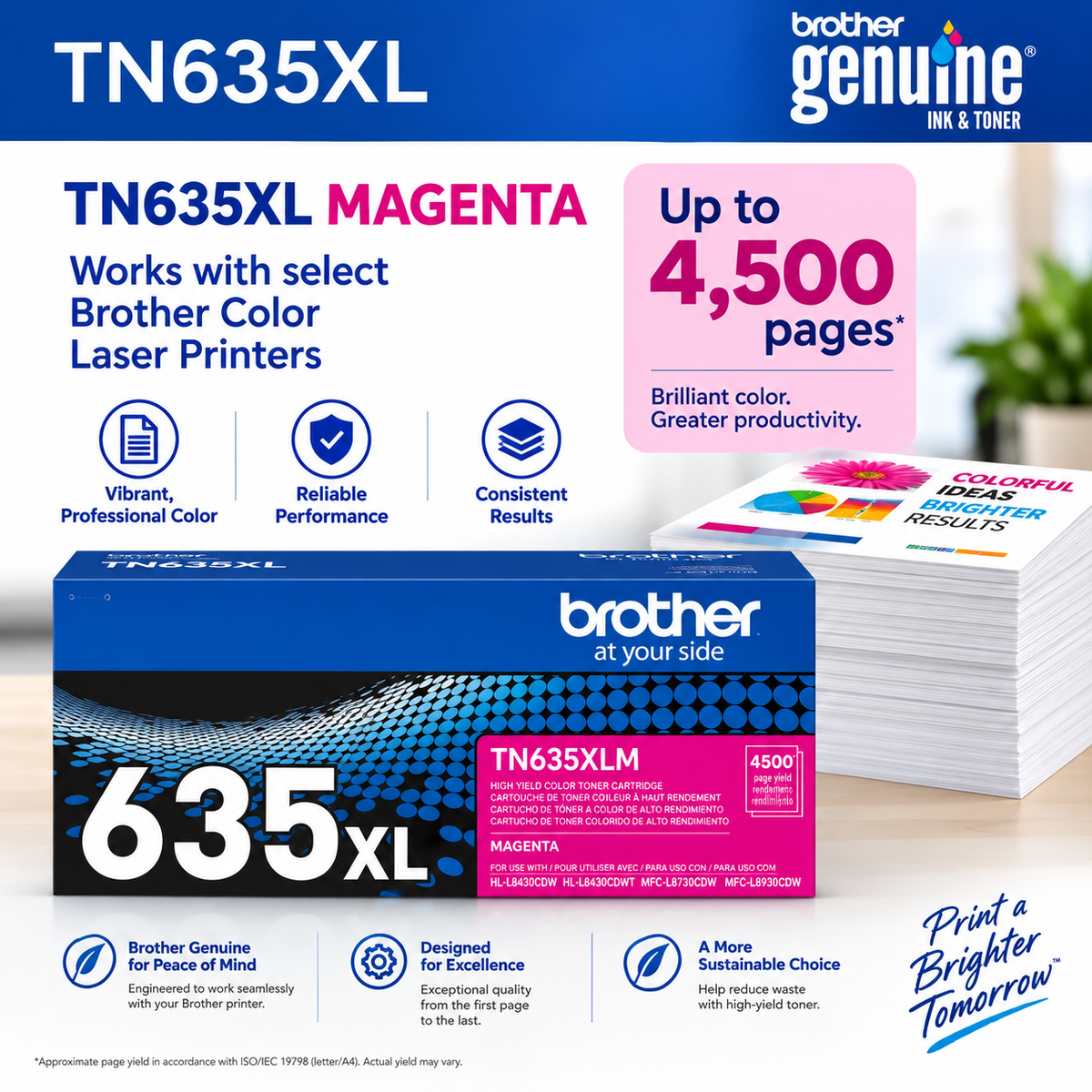 OEM Brother TN635XLM, TN-635XLM Toner Cartridge Magenta 4500 Pages