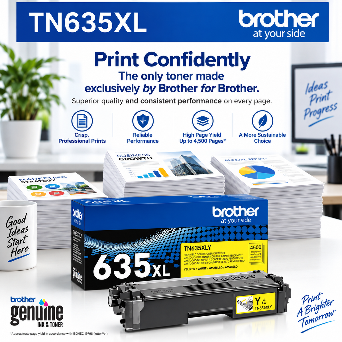 OEM Brother TN635XLY, TN-635XLY Toner Cartridge Yellow 4500 Pages