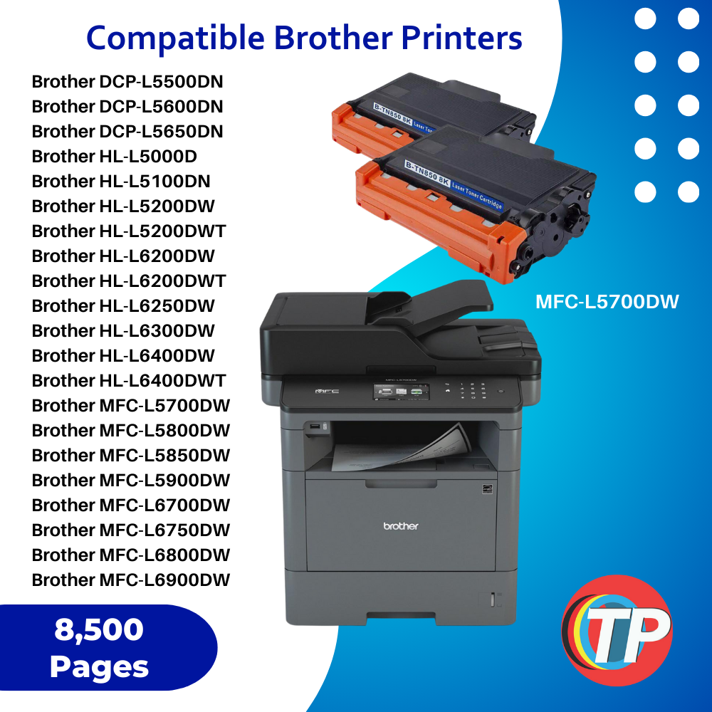 Compatible Brother TN850 Toner Cartridge Black 8.5K 2 Pack