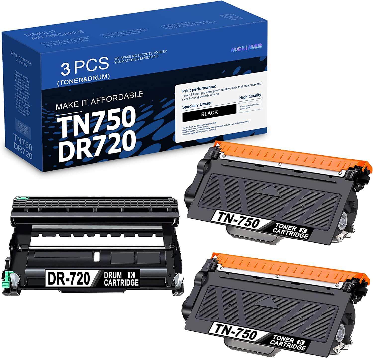 Compatible Brother TN750 DR720 Value Pack 2 Toner & 1 Drum - TonerParts