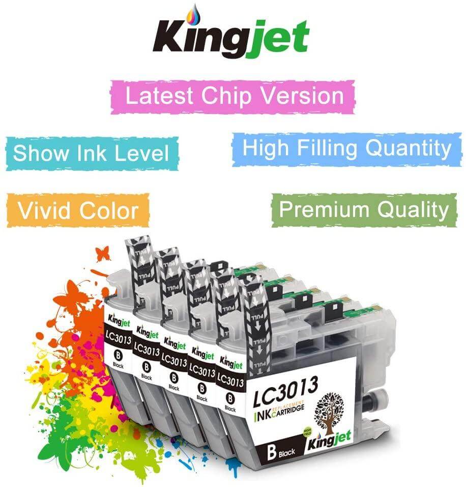 Kingjet Compatible Brother LC3013XL Ink Cartridge Black Value 5 Pack - TonerParts