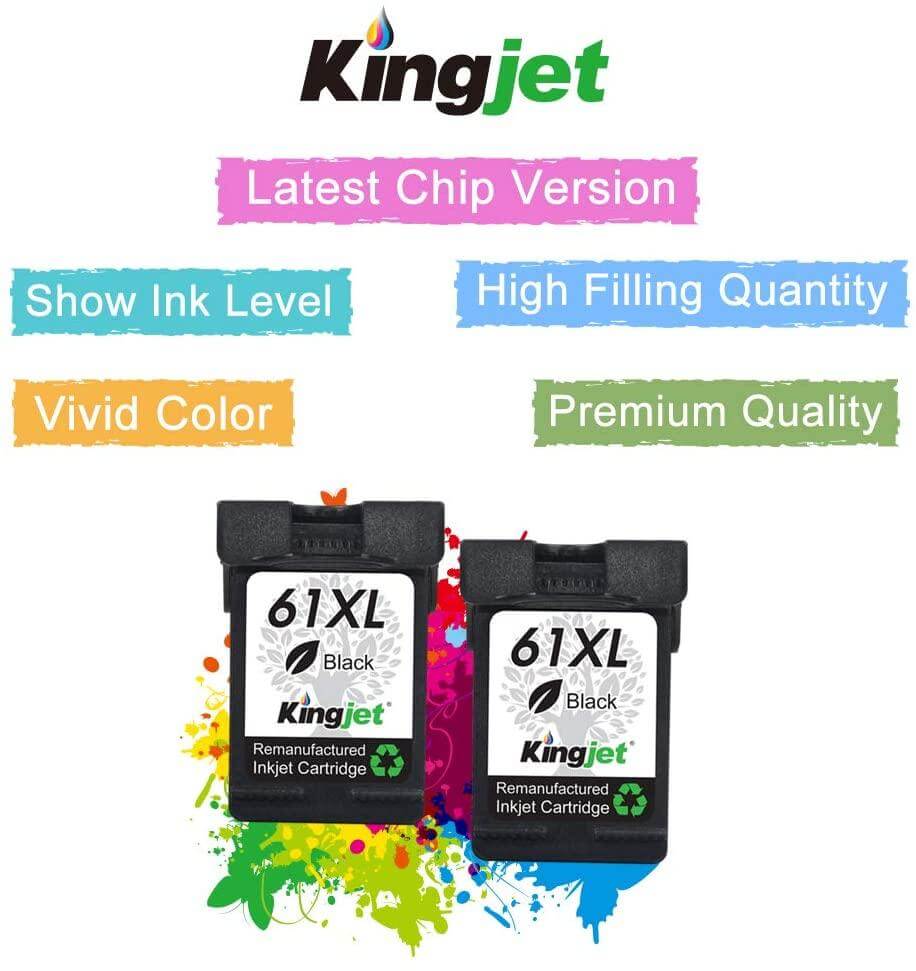 KingJet Compatible HP 61XL CH563WN Ink Cartridge 2 Pack 480 Pages - TonerParts