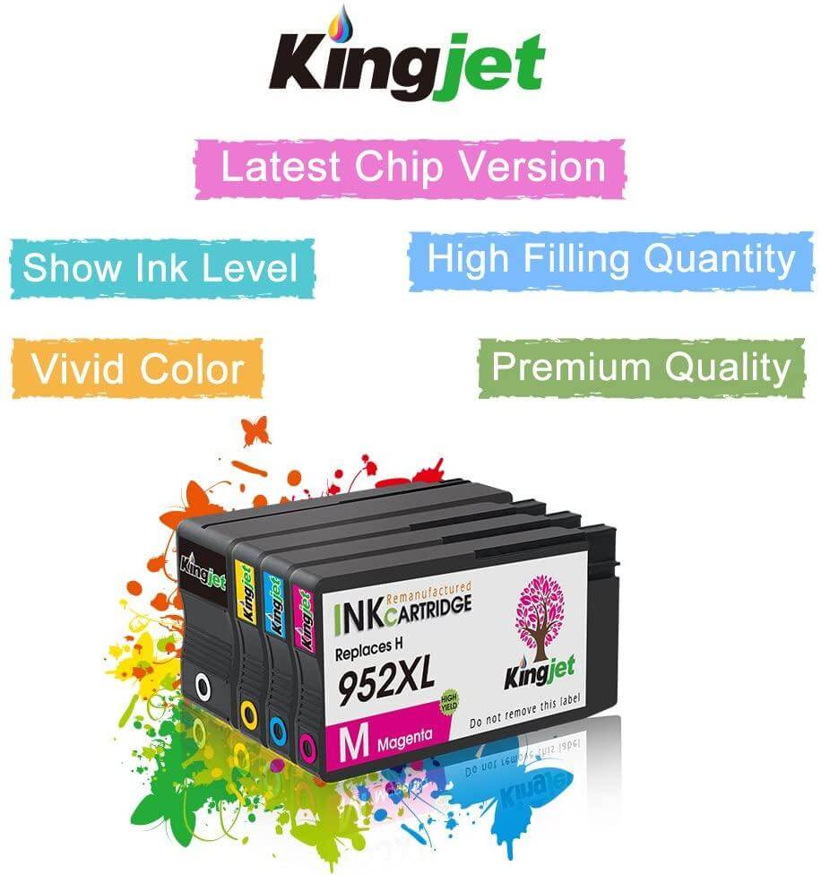 KingJet Compatible HP 952XL Ink Cartridges for BCYM Value 4 Pack - TonerParts