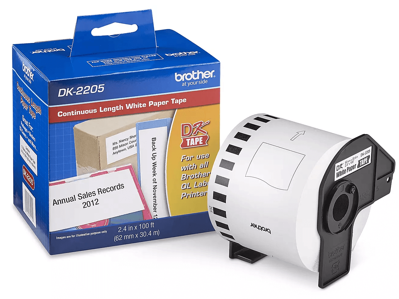 OEM Brother DK-2205 Black/White Continuous Length Paper Tape DK2205 (2.4