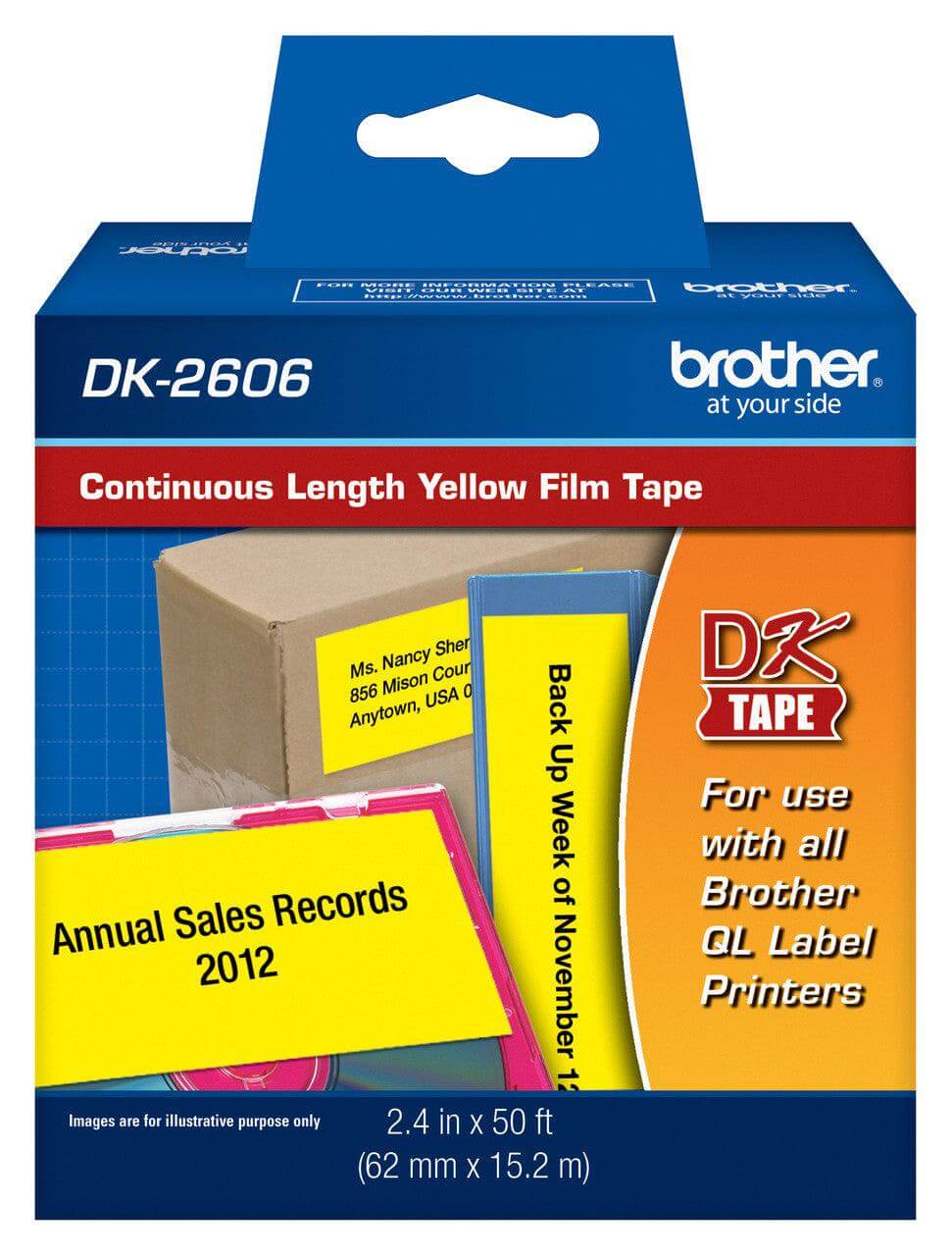 OEM Brother DK-2606 Black/Yellow Continuous Length Film Tape DK2606 (2.4