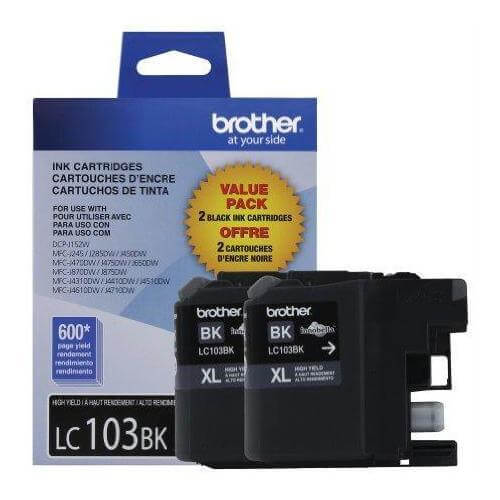 OEM Brother LC103BK Ink Cartridge Black Dual Pack 600 Yield - TonerParts