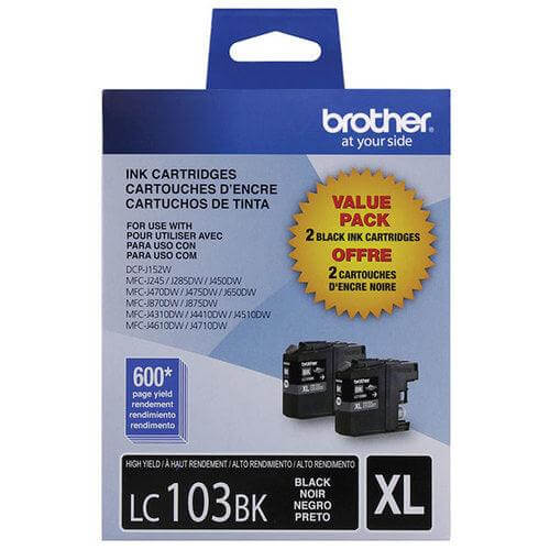 OEM Brother LC103BK Ink Cartridge Black Dual Pack 600 Yield - TonerParts