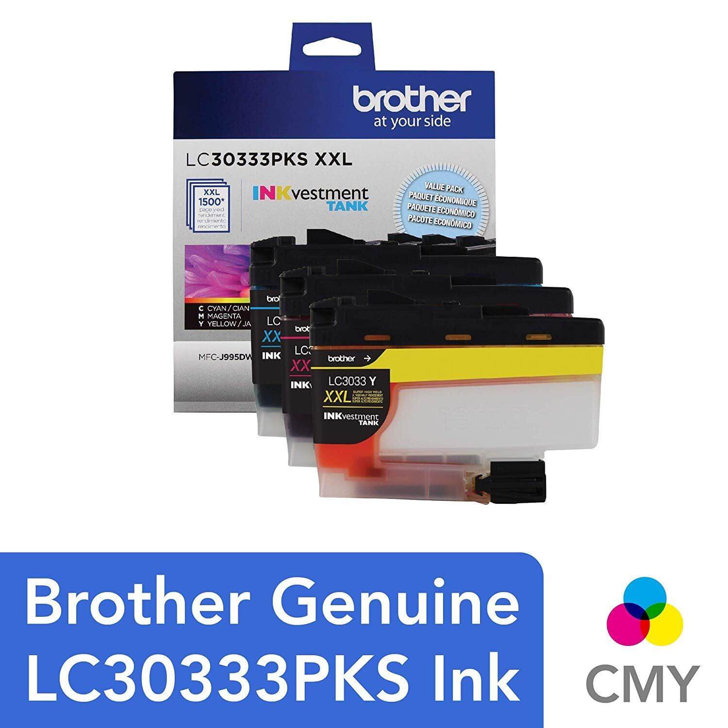 OEM Brother LC3033 LC30333PKS Color Ink Cartridges 3 Pack CYM 1.5K - TonerParts