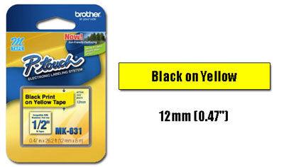 OEM Brother MK631 Black on Yellow non-laminated tapes - 12mm - TonerParts