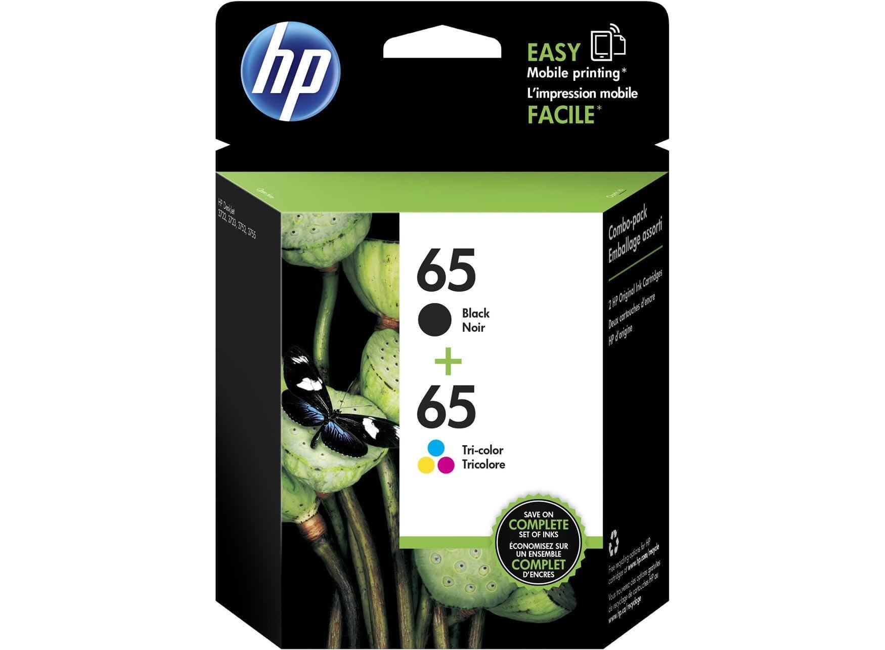 OEM HP 65 T0A36AN Ink Cartridges Black 120 Pages Tri-Color 100 Pages 2 Pack - TonerParts
