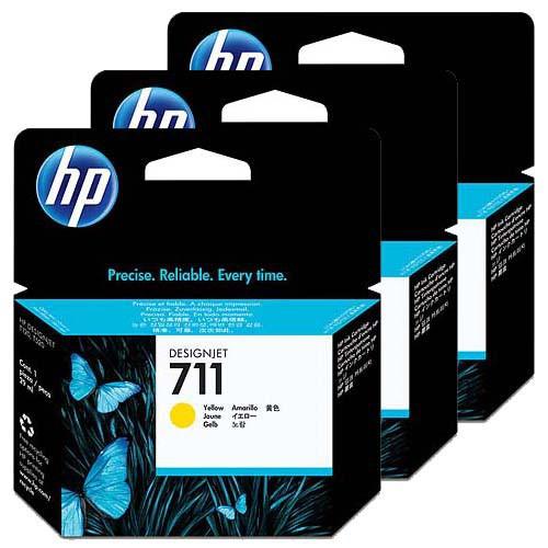 OEM HP 711 CZ136A DesignJet Ink Cartridges Yellow 29ml 3 Pack - TonerParts