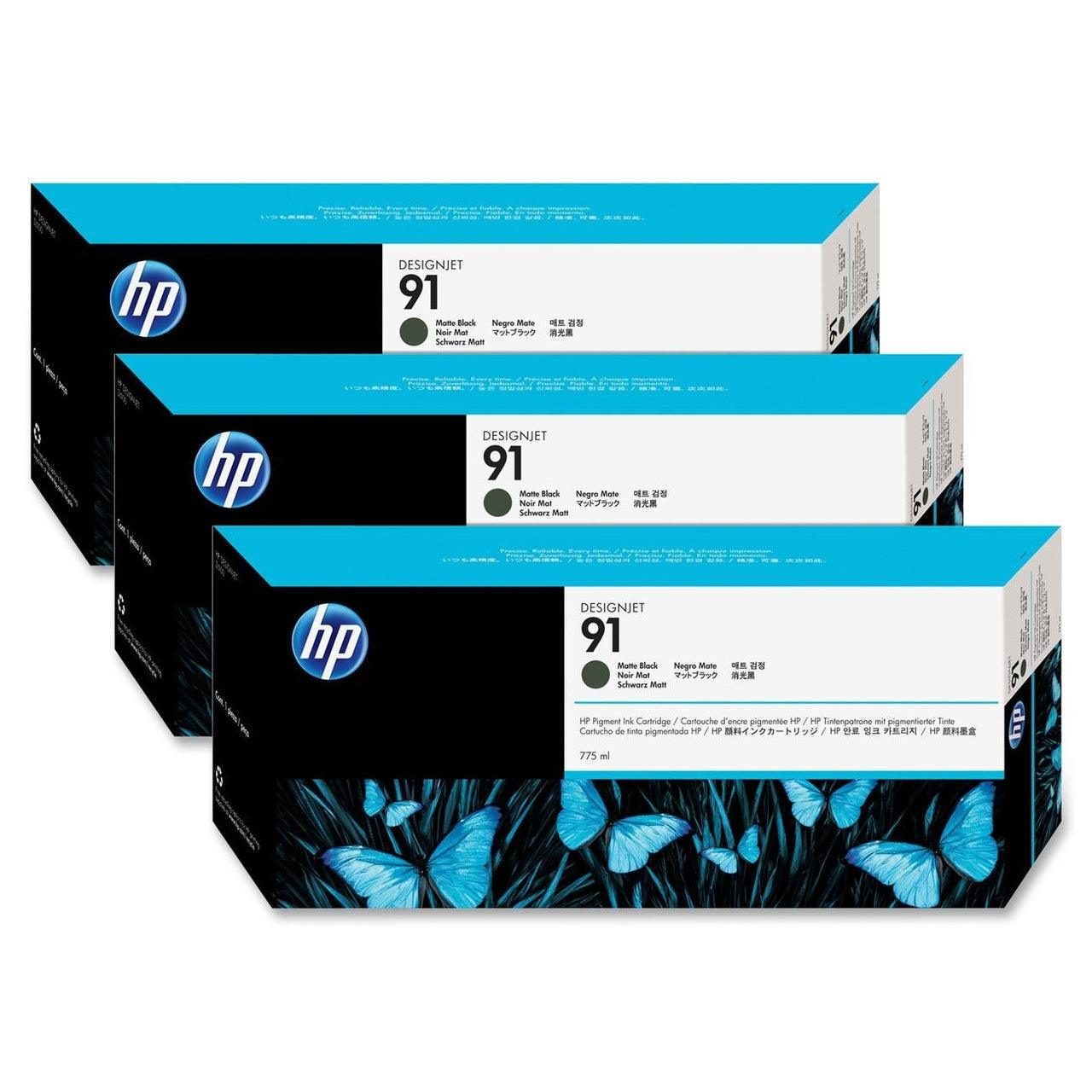 OEM HP 91 C9480A Designjet Ink Cartridge Matte Black 775ml 3 Pack - TonerParts
