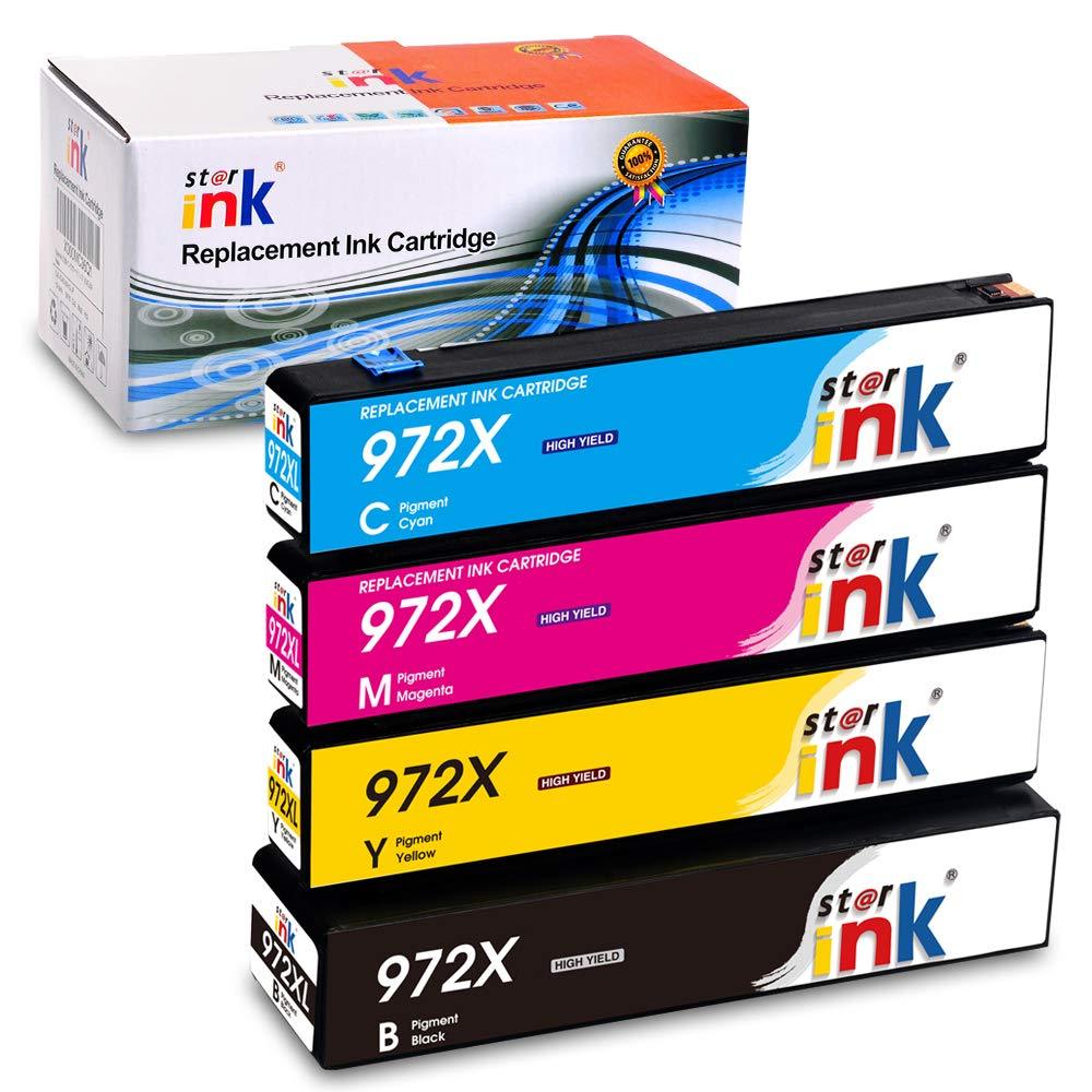 StarInk Compatible HP 972X Ink Cartridge 4-Pack – Pigment ink high yield for HP PageWide Pro 477dw, 577dw, 552dw printers.